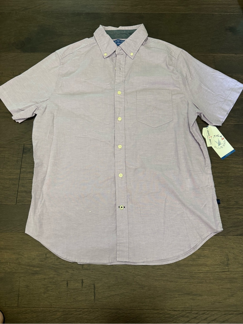 Nautica Short Sleeve Button-Down Shirt - Light Purple